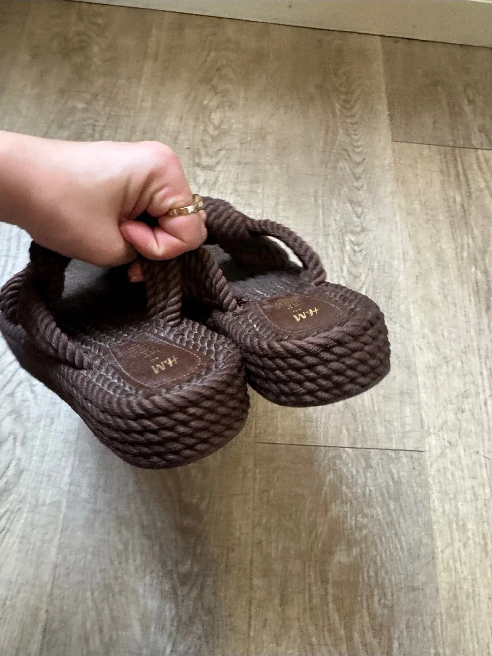 H&M Dark Brown Braided Rope Slide Sandals